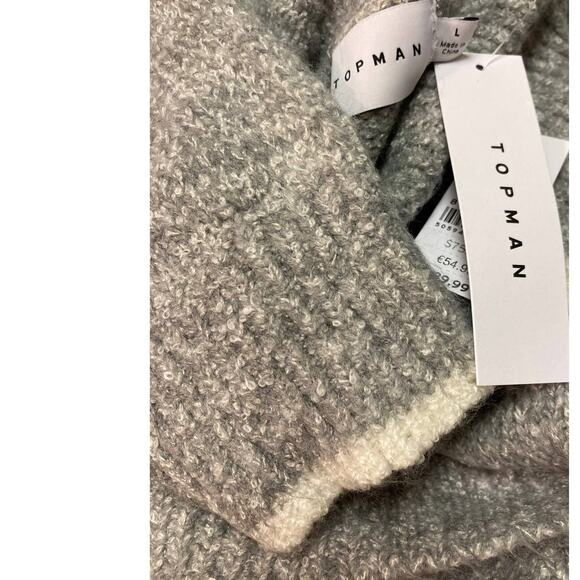 Topman Men's Tipped Roll Neck Sweater Large Heather Gray NEW Turtleneck Modern - Picture 7 of 8